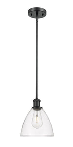 Stem Hung 7.5" Matte Black Mini Pendant - Clear Ballston Dome LED