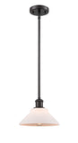 516-1S-OB-G131 Stem Hung 8.375" Oil Rubbed Bronze Mini Pendant - Matte White Orwell Glass - LED Bulb - Dimmensions: 8.375 x 8.375 x 8<br>Minimum Height : 15.75<br>Maximum Height : 39.75 - Sloped Ceiling Compatible: Yes