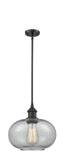 516-1S-OB-G247 Stem Hung 9.5" Oil Rubbed Bronze Mini Pendant - Charcoal Gorham Glass - LED Bulb - Dimmensions: 9.5 x 9.5 x 11<br>Minimum Height : 18.75<br>Maximum Height : 42.75 - Sloped Ceiling Compatible: Yes