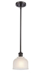 516-1S-OB-G411 Stem Hung 5.5" Oil Rubbed Bronze Mini Pendant - White Dayton Glass - LED Bulb - Dimmensions: 5.5 x 5.5 x 8.5<br>Minimum Height : 17.75<br>Maximum Height : 41.75 - Sloped Ceiling Compatible: Yes