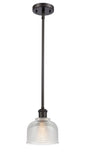 516-1S-OB-G412 Stem Hung 5.5" Oil Rubbed Bronze Mini Pendant - Clear Dayton Glass - LED Bulb - Dimmensions: 5.5 x 5.5 x 8.5<br>Minimum Height : 17.75<br>Maximum Height : 41.75 - Sloped Ceiling Compatible: Yes