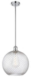 516-1S-PC-G1214-12 Stem Hung 12" Polished Chrome Mini Pendant - Clear Athens Twisted Swirl 12" Glass - LED Bulb - Dimmensions: 12 x 12 x 15<br>Minimum Height : 22.75<br>Maximum Height : 44.75 - Sloped Ceiling Compatible: Yes