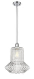 516-1S-PC-G212 Stem Hung 12" Polished Chrome Mini Pendant - Clear Spiral Fluted Springwater Glass - LED Bulb - Dimmensions: 12 x 12 x 14<br>Minimum Height : 23.75<br>Maximum Height : 47.75 - Sloped Ceiling Compatible: Yes