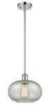 516-1S-PC-G249 Stem Hung 9.5" Polished Chrome Mini Pendant - Mica Gorham Glass - LED Bulb - Dimmensions: 9.5 x 9.5 x 11<br>Minimum Height : 18.75<br>Maximum Height : 42.75 - Sloped Ceiling Compatible: Yes