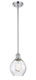 516-1S-PC-G362 Stem Hung 6" Polished Chrome Mini Pendant - Clear Small Waverly Glass - LED Bulb - Dimmensions: 6 x 6 x 9<br>Minimum Height : 17.75<br>Maximum Height : 41.75 - Sloped Ceiling Compatible: Yes
