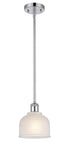 516-1S-PC-G411 Stem Hung 5.5" Polished Chrome Mini Pendant - White Dayton Glass - LED Bulb - Dimmensions: 5.5 x 5.5 x 8.5<br>Minimum Height : 17.75<br>Maximum Height : 41.75 - Sloped Ceiling Compatible: Yes