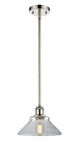 516-1S-PN-G132 Stem Hung 8.375" Polished Nickel Mini Pendant - Clear Orwell Glass - LED Bulb - Dimmensions: 8.375 x 8.375 x 8<br>Minimum Height : 15.75<br>Maximum Height : 39.75 - Sloped Ceiling Compatible: Yes