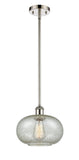 516-1S-PN-G249 Stem Hung 9.5" Polished Nickel Mini Pendant - Mica Gorham Glass - LED Bulb - Dimmensions: 9.5 x 9.5 x 11<br>Minimum Height : 18.75<br>Maximum Height : 42.75 - Sloped Ceiling Compatible: Yes