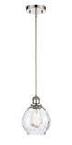 516-1S-PN-G362 Stem Hung 6" Polished Nickel Mini Pendant - Clear Small Waverly Glass - LED Bulb - Dimmensions: 6 x 6 x 9<br>Minimum Height : 17.75<br>Maximum Height : 41.75 - Sloped Ceiling Compatible: Yes