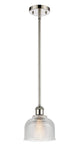 516-1S-PN-G412 Stem Hung 5.5" Polished Nickel Mini Pendant - Clear Dayton Glass - LED Bulb - Dimmensions: 5.5 x 5.5 x 8.5<br>Minimum Height : 17.75<br>Maximum Height : 41.75 - Sloped Ceiling Compatible: Yes