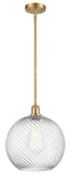516-1S-SG-G1214-12 Stem Hung 12" Satin Gold Mini Pendant - Clear Athens Twisted Swirl 12" Glass - LED Bulb - Dimmensions: 12 x 12 x 15<br>Minimum Height : 22.75<br>Maximum Height : 44.75 - Sloped Ceiling Compatible: Yes