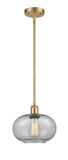 Stem Hung 9.5" Satin Gold Mini Pendant - Charcoal Gorham Glass - LED Bulb Included