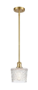 Stem Hung 6.5" Satin Gold Mini Pendant - Clear Niagra Glass - LED Bulb Included