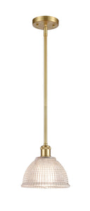 Stem Hung 8" Satin Gold Mini Pendant - Clear Arietta Glass - LED Bulb Included