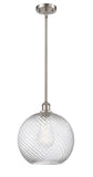 516-1S-SN-G1214-12 Stem Hung 12" Brushed Satin Nickel Mini Pendant - Clear Athens Twisted Swirl 12" Glass - LED Bulb - Dimmensions: 12 x 12 x 15<br>Minimum Height : 22.75<br>Maximum Height : 44.75 - Sloped Ceiling Compatible: Yes