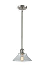 516-1S-SN-G132 Stem Hung 8.375" Brushed Satin Nickel Mini Pendant - Clear Orwell Glass - LED Bulb - Dimmensions: 8.375 x 8.375 x 8<br>Minimum Height : 15.75<br>Maximum Height : 39.75 - Sloped Ceiling Compatible: Yes