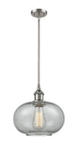 516-1S-SN-G247 Stem Hung 9.5" Brushed Satin Nickel Mini Pendant - Charcoal Gorham Glass - LED Bulb - Dimmensions: 9.5 x 9.5 x 11<br>Minimum Height : 18.75<br>Maximum Height : 42.75 - Sloped Ceiling Compatible: Yes