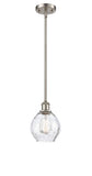 516-1S-SN-G362 Stem Hung 6" Brushed Satin Nickel Mini Pendant - Clear Small Waverly Glass - LED Bulb - Dimmensions: 6 x 6 x 9<br>Minimum Height : 17.75<br>Maximum Height : 41.75 - Sloped Ceiling Compatible: Yes