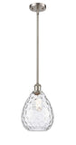 516-1S-SN-G372 Stem Hung 8" Brushed Satin Nickel Mini Pendant - Clear Large Waverly Glass - LED Bulb - Dimmensions: 8 x 8 x 12<br>Minimum Height : 20.75<br>Maximum Height : 44.75 - Sloped Ceiling Compatible: Yes