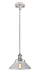 516-1S-WPC-G132 Stem Hung 8.375" White and Polished Chrome Mini Pendant - Clear Orwell Glass - LED Bulb - Dimmensions: 8.375 x 8.375 x 8<br>Minimum Height : 15.75<br>Maximum Height : 39.75 - Sloped Ceiling Compatible: Yes