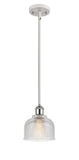 516-1S-WPC-G412 Stem Hung 5.5" White and Polished Chrome Mini Pendant - Clear Dayton Glass - LED Bulb - Dimmensions: 5.5 x 5.5 x 8.5<br>Minimum Height : 17.75<br>Maximum Height : 41.75 - Sloped Ceiling Compatible: Yes
