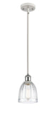 516-1S-WPC-G442 Stem Hung 5.75" White and Polished Chrome Mini Pendant - Clear Brookfield Glass - LED Bulb - Dimmensions: 5.75 x 5.75 x 8<br>Minimum Height : 17.75<br>Maximum Height : 41.75 - Sloped Ceiling Compatible: Yes