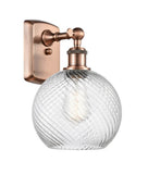 516-1W-AC-G1214-8 1-Light 8" Antique Copper Sconce - Clear Athens Twisted Swirl 8" Glass - LED Bulb - Dimmensions: 8 x 9 x 13 - Glass Up or Down: Yes