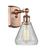 516-1W-AC-G275 1-Light 6" Antique Copper Sconce - Clear Crackle Conesus Glass - LED Bulb - Dimmensions: 6 x 7 x 12 - Glass Up or Down: Yes