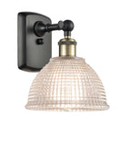 516-1W-BAB-G422 1-Light 8" Black Antique Brass Sconce - Clear Arietta Glass - LED Bulb - Dimmensions: 8 x 9.5 x 10 - Glass Up or Down: Yes