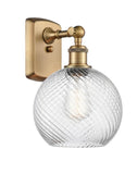 516-1W-BB-G1214-8 1-Light 8" Brushed Brass Sconce - Clear Athens Twisted Swirl 8" Glass - LED Bulb - Dimmensions: 8 x 9 x 13 - Glass Up or Down: Yes