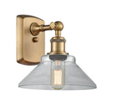 516-1W-BB-G132 1-Light 8.375" Brushed Brass Sconce - Clear Orwell Glass - LED Bulb - Dimmensions: 8.375 x 10 x 10 - Glass Up or Down: Yes