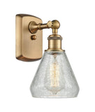 516-1W-BB-G275 1-Light 6" Brushed Brass Sconce - Clear Crackle Conesus Glass - LED Bulb - Dimmensions: 6 x 7 x 12 - Glass Up or Down: Yes