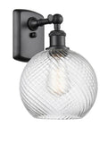516-1W-BK-G1214-8 1-Light 8" Matte Black Sconce - Clear Athens Twisted Swirl 8" Glass - LED Bulb - Dimmensions: 8 x 9 x 13 - Glass Up or Down: Yes