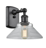 516-1W-BK-G132 1-Light 8.375" Matte Black Sconce - Clear Orwell Glass - LED Bulb - Dimmensions: 8.375 x 10 x 10 - Glass Up or Down: Yes