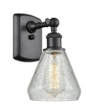 516-1W-BK-G275 1-Light 6" Matte Black Sconce - Clear Crackle Conesus Glass - LED Bulb - Dimmensions: 6 x 7 x 12 - Glass Up or Down: Yes