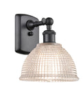 516-1W-BK-G422 1-Light 8" Matte Black Sconce - Clear Arietta Glass - LED Bulb - Dimmensions: 8 x 9.5 x 10 - Glass Up or Down: Yes