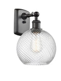 516-1W-OB-G1214-8 1-Light 8" Oil Rubbed Bronze Sconce - Clear Athens Twisted Swirl 8" Glass - LED Bulb - Dimmensions: 8 x 9 x 13 - Glass Up or Down: Yes