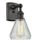 516-1W-OB-G275 1-Light 6" Oil Rubbed Bronze Sconce - Clear Crackle Conesus Glass - LED Bulb - Dimmensions: 6 x 7 x 12 - Glass Up or Down: Yes