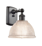 516-1W-OB-G422 1-Light 8" Oil Rubbed Bronze Sconce - Clear Arietta Glass - LED Bulb - Dimmensions: 8 x 9.5 x 10 - Glass Up or Down: Yes