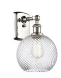 516-1W-PN-G1214-8 1-Light 8" Polished Nickel Sconce - Clear Athens Twisted Swirl 8" Glass - LED Bulb - Dimmensions: 8 x 9 x 13 - Glass Up or Down: Yes