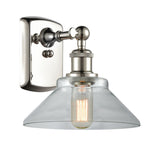 516-1W-PN-G132 1-Light 8.375" Polished Nickel Sconce - Clear Orwell Glass - LED Bulb - Dimmensions: 8.375 x 10 x 10 - Glass Up or Down: Yes