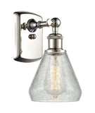 516-1W-PN-G275 1-Light 6" Polished Nickel Sconce - Clear Crackle Conesus Glass - LED Bulb - Dimmensions: 6 x 7 x 12 - Glass Up or Down: Yes