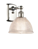 516-1W-PN-G422 1-Light 8" Polished Nickel Sconce - Clear Arietta Glass - LED Bulb - Dimmensions: 8 x 9.5 x 10 - Glass Up or Down: Yes