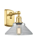 516-1W-SG-G132 1-Light 8.375" Satin Gold Sconce - Clear Orwell Glass - LED Bulb - Dimmensions: 8.375 x 10 x 10 - Glass Up or Down: Yes