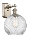 516-1W-SN-G1214-8 1-Light 8" Brushed Satin Nickel Sconce - Clear Athens Twisted Swirl 8" Glass - LED Bulb - Dimmensions: 8 x 9 x 13 - Glass Up or Down: Yes