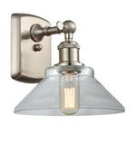 516-1W-SN-G132 1-Light 8.375" Brushed Satin Nickel Sconce - Clear Orwell Glass - LED Bulb - Dimmensions: 8.375 x 10 x 10 - Glass Up or Down: Yes