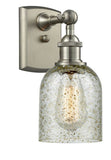516-1W-SN-G259 1-Light 5" Brushed Satin Nickel Sconce - Mica Caledonia Glass - LED Bulb - Dimmensions: 5 x 6.5 x 12 - Glass Up or Down: Yes