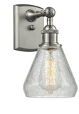 516-1W-SN-G275 1-Light 6" Brushed Satin Nickel Sconce - Clear Crackle Conesus Glass - LED Bulb - Dimmensions: 6 x 7 x 12 - Glass Up or Down: Yes