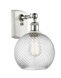 516-1W-WPC-G1214-8 1-Light 8" White and Polished Chrome Sconce - Clear Athens Twisted Swirl 8" Glass - LED Bulb - Dimmensions: 8 x 9 x 13 - Glass Up or Down: Yes