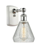 516-1W-WPC-G275 1-Light 6" White and Polished Chrome Sconce - Clear Crackle Conesus Glass - LED Bulb - Dimmensions: 6 x 7 x 12 - Glass Up or Down: Yes
